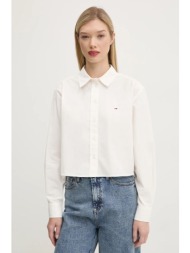βαμβακερό πουκάμισο tommy jeans χρώμα: άσπρο, dw0dw19354 100% βαμβάκι