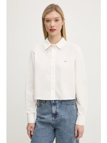 βαμβακερό πουκάμισο tommy jeans χρώμα άσπρο, dw0dw19354