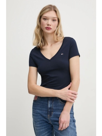βαμβακερό μπλουζάκι tommy jeans γυναικείο, χρώμα ναυτικό