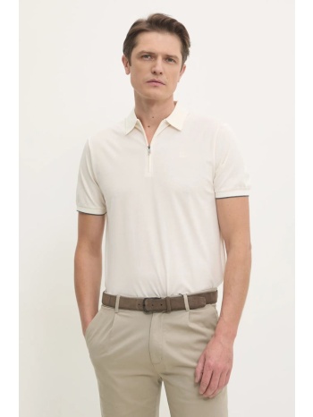 βαμβακερό μπλουζάκι πόλο hackett london χρώμα μπεζ