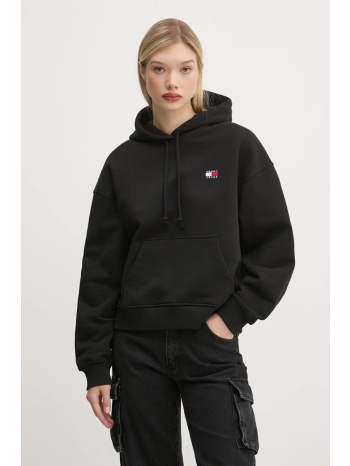 βαμβακερή μπλούζα tommy jeans γυναικεία, χρώμα μαύρο, με
