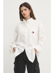 βαμβακερό πουκάμισο tommy jeans χρώμα: άσπρο, dw0dw19357 100% βαμβάκι