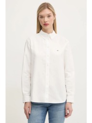 βαμβακερό πουκάμισο tommy jeans χρώμα: μπεζ, dw0dw19890 100% βαμβάκι