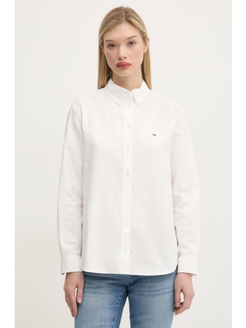 βαμβακερό πουκάμισο tommy jeans χρώμα μπεζ, dw0dw19890