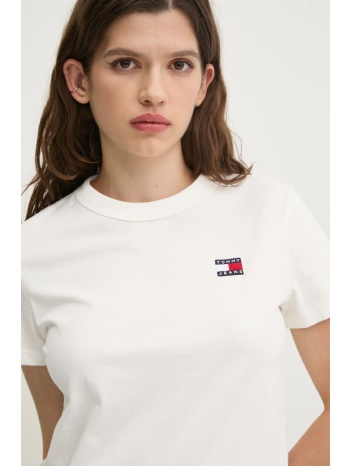 βαμβακερό μπλουζάκι tommy jeans γυναικείο, χρώμα μπεζ