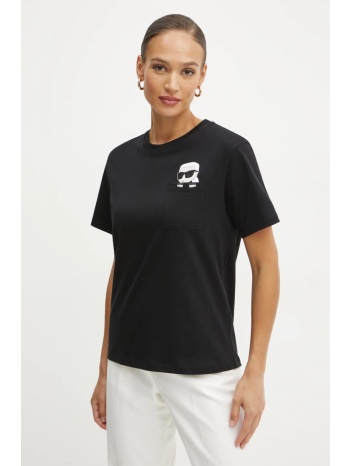 βαμβακερό μπλουζάκι karl lagerfeld γυναικείο, χρώμα μαύρο