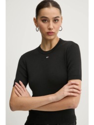 βαμβακερό πουλόβερ tommy jeans χρώμα: μαύρο, dw0dw19336 100% βαμβάκι