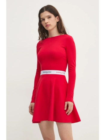 φόρεμα tommy jeans χρώμα κόκκινο, dw0dw19465 61% βισκόζη