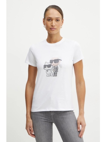 βαμβακερό μπλουζάκι karl lagerfeld γυναικείο, χρώμα άσπρο