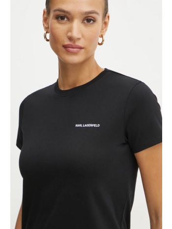 βαμβακερό μπλουζάκι karl lagerfeld γυναικείο, χρώμα μαύρο