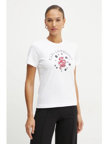 βαμβακερό μπλουζάκι karl lagerfeld γυναικείο, χρώμα άσπρο