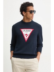 βαμβακερό πουλόβερ guess jeans χρώμα: ναυτικό μπλε, m4br32 z3hm1 100% βαμβάκι