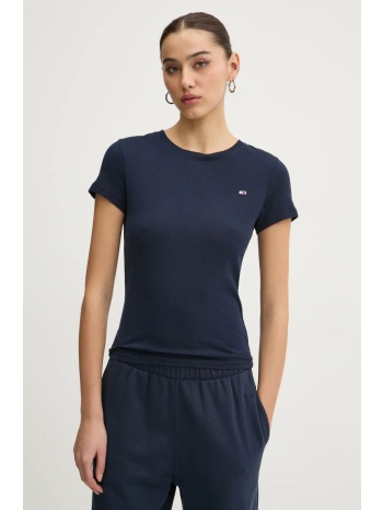 βαμβακερό μπλουζάκι tommy jeans γυναικείο, χρώμα ναυτικό