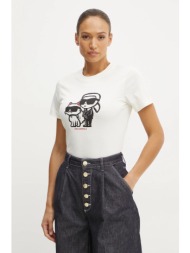 βαμβακερό μπλουζάκι karl lagerfeld γυναικείο, χρώμα: μπεζ, a1w17129 100% οργανικό βαμβάκι