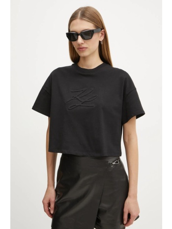 βαμβακερό μπλουζάκι karl lagerfeld γυναικείο, χρώμα μαύρο