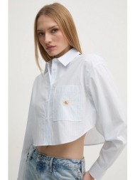 βαμβακερό πουκάμισο calvin klein jeans χρώμα: μπλε, j20j225078 100% βαμβάκι