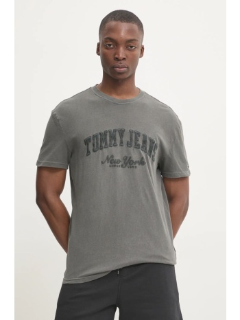 βαμβακερό μπλουζάκι tommy jeans ανδρικό, χρώμα γκρι