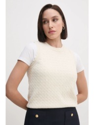 μάλλινο γιλέκο tommy hilfiger χρώμα: μπεζ, ww0ww43956 58% μαλλί, 42% πολυαμίδιο