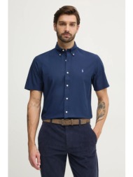 βαμβακερό πουκάμισο polo ralph lauren ανδρικό, χρώμα: ναυτικό μπλε, 710945315 91% βαμβάκι, 9% σπαντέ
