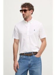 βαμβακερό πουκάμισο polo ralph lauren ανδρικό, χρώμα: μπεζ, 710945315 91% βαμβάκι, 9% σπαντέξ