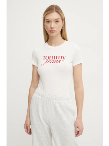 βαμβακερό μπλουζάκι tommy jeans γυναικείο, χρώμα άσπρο