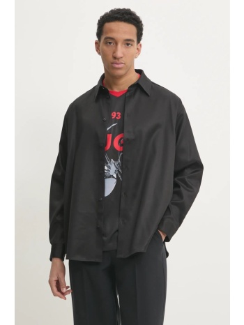 πουκάμισο hugo χρώμα μαύρο, 50534282 64% lyocell, 36%