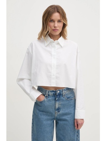 βαμβακερό πουκάμισο calvin klein jeans χρώμα μπεζ