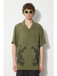 πουκάμισο maharishi take tora χρώμα: πράσινο, 5100.olive 100% χαλκός