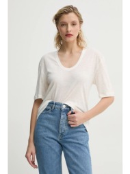 μπλουζάκι με λινό μείγμα by malene birger amaringa χρώμα: μπεζ, q71621007z 70% lyocell tencel, 30% λ