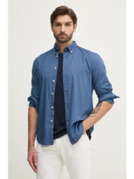 βαμβακερό πουκάμισο tommy hilfiger ανδρικό, χρώμα: μπλε, mw0mw37550 100% βαμβάκι