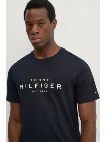 βαμβακερό μπλουζάκι tommy hilfiger ανδρικό, χρώμα ναυτικό