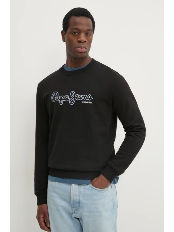 βαμβακερή μπλούζα pepe jeans dorian crew χρώμα μαύρο