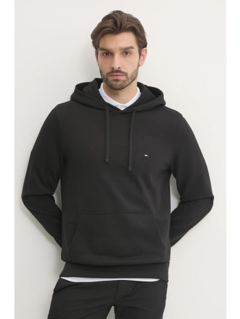 βαμβακερή μπλούζα tommy hilfiger χρώμα μαύρο, με κουκούλα