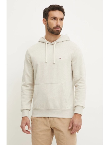 βαμβακερή μπλούζα tommy hilfiger χρώμα γκρι, με κουκούλα