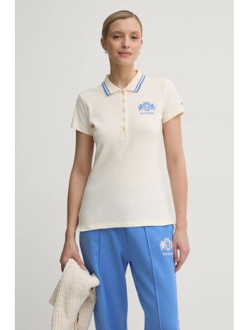 βαμβακερό μπλουζάκι πόλο tommy hilfiger χρώμα μπεζ