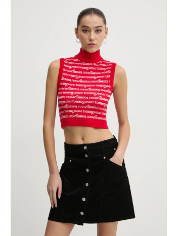 γιλέκο tommy jeans χρώμα κόκκινο, dw0dw19346 88% βαμβάκι
