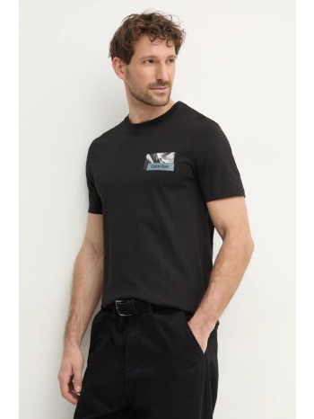 βαμβακερό μπλουζάκι calvin klein ανδρικά, χρώμα μαύρο