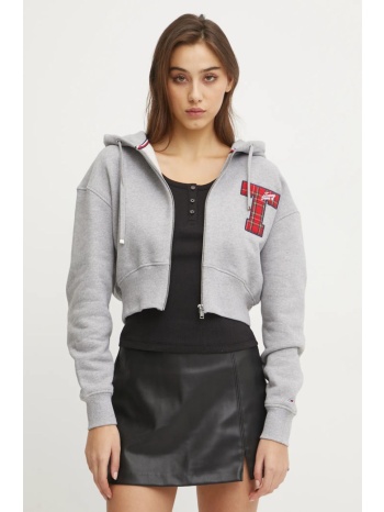 βαμβακερή μπλούζα tommy jeans γυναικεία, χρώμα γκρι, με