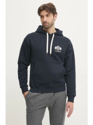 βαμβακερή μπλούζα tommy hilfiger χρώμα: ναυτικό μπλε, με κουκούλα, mw0mw37462 100% βαμβάκι