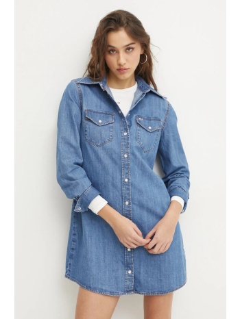 φόρεμα τζιν tommy jeans χρώμα μπλε, dw0dw19853 100% βαμβάκι