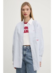 βαμβακερό πουκάμισο tommy jeans χρώμα: μπλε, dw0dw20209 100% βαμβάκι