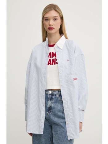 βαμβακερό πουκάμισο tommy jeans χρώμα μπλε, dw0dw20209