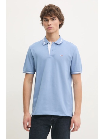 βαμβακερό μπλουζάκι πόλο tommy jeans χρώμα μπλε