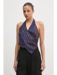 top pepe jeans annie χρώμα: ναυτικό μπλε, pl304965 κύριο υλικό: 52% μεταλλικές ίνες, 48% πολυεστέρας