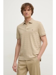 βαμβακερό μπλουζάκι πόλο tommy hilfiger χρώμα: μπεζ, mw0mw37528 100% βαμβάκι
