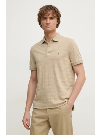 βαμβακερό μπλουζάκι πόλο tommy hilfiger χρώμα μπεζ