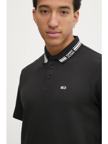 πόλο tommy jeans χρώμα μαύρο, dm0dm20225 100% βαμβάκι