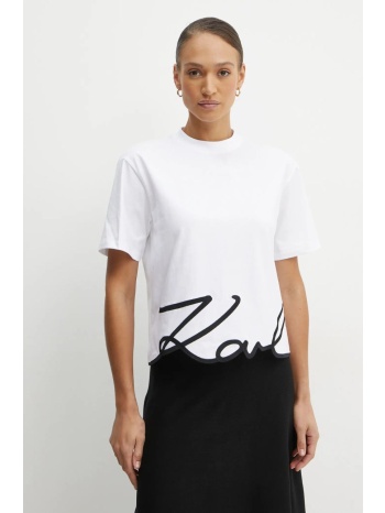 βαμβακερό μπλουζάκι karl lagerfeld γυναικείο, χρώμα άσπρο