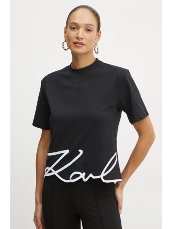 βαμβακερό μπλουζάκι karl lagerfeld γυναικείο, χρώμα μαύρο