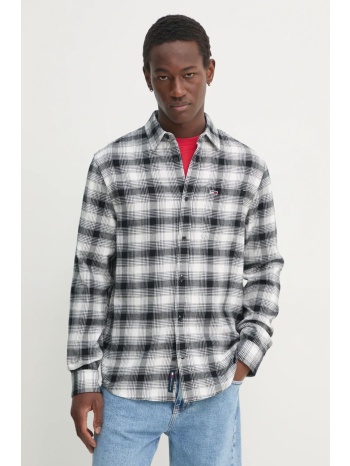 πουκάμισο tommy jeans χρώμα μαύρο, dm0dm20670 100% βαμβάκι
